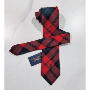 Polo Ralph Lauren Tie Tartan  100% Wool Mens  Hand Made In Italy Red Green NWT